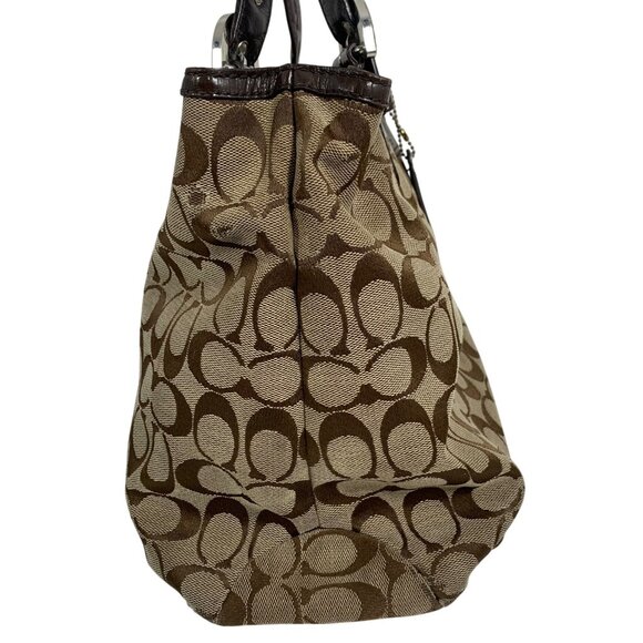 COACH Signature Soho Jacquard/Leather Tote Handbag Triple Entry Satchel F17401 - Picture 6 of 15